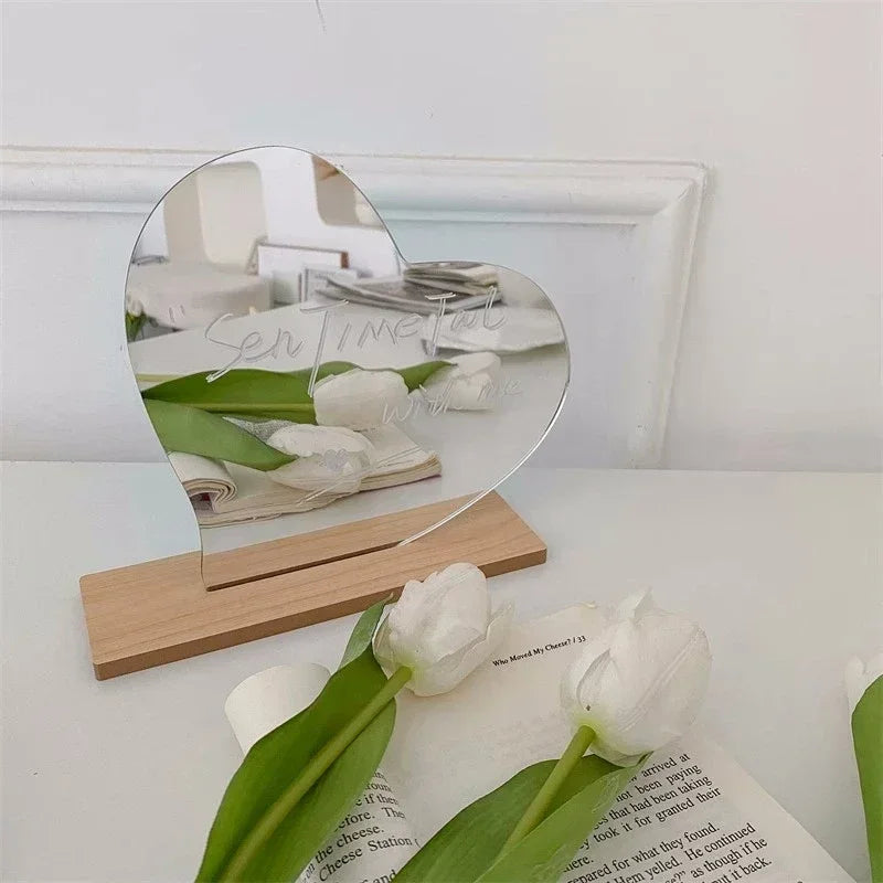 Wooden Base Irregular Mirror Standing