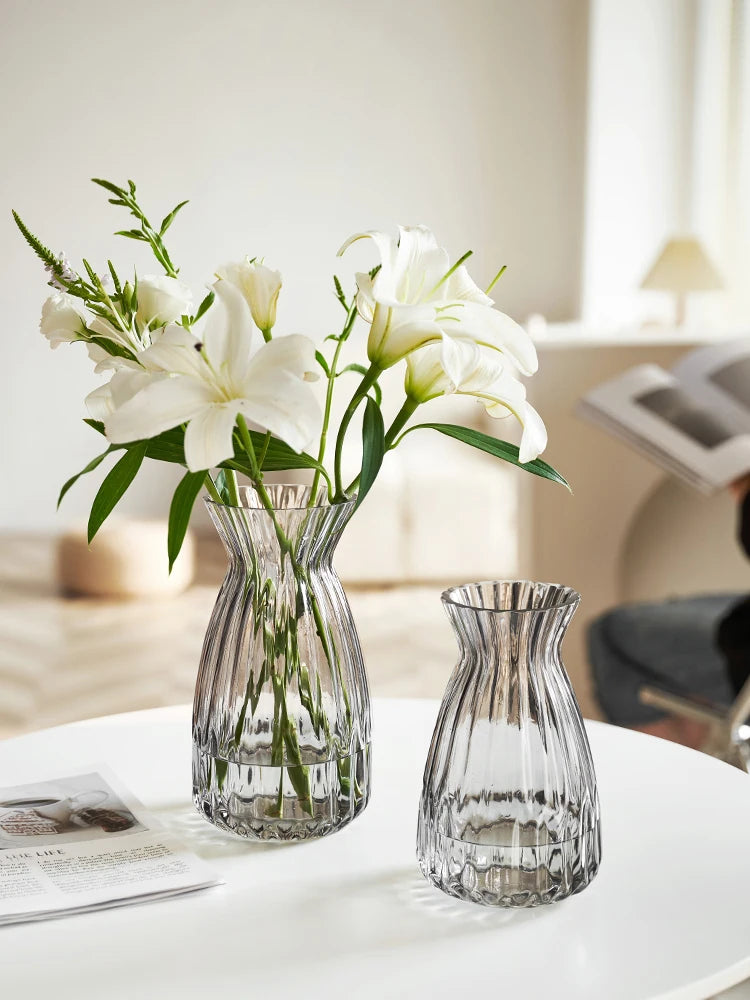 Scandinavian Transparent Pleated Glass Vase