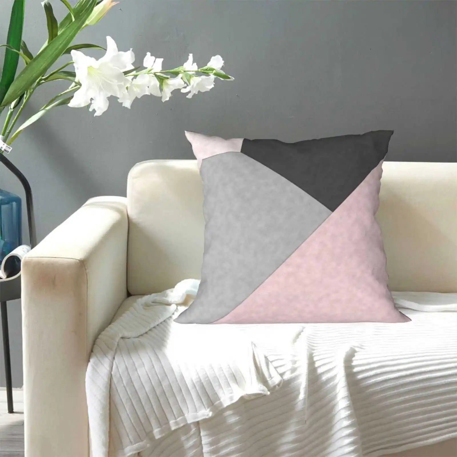 Patchwork Pink & Grey Pillow