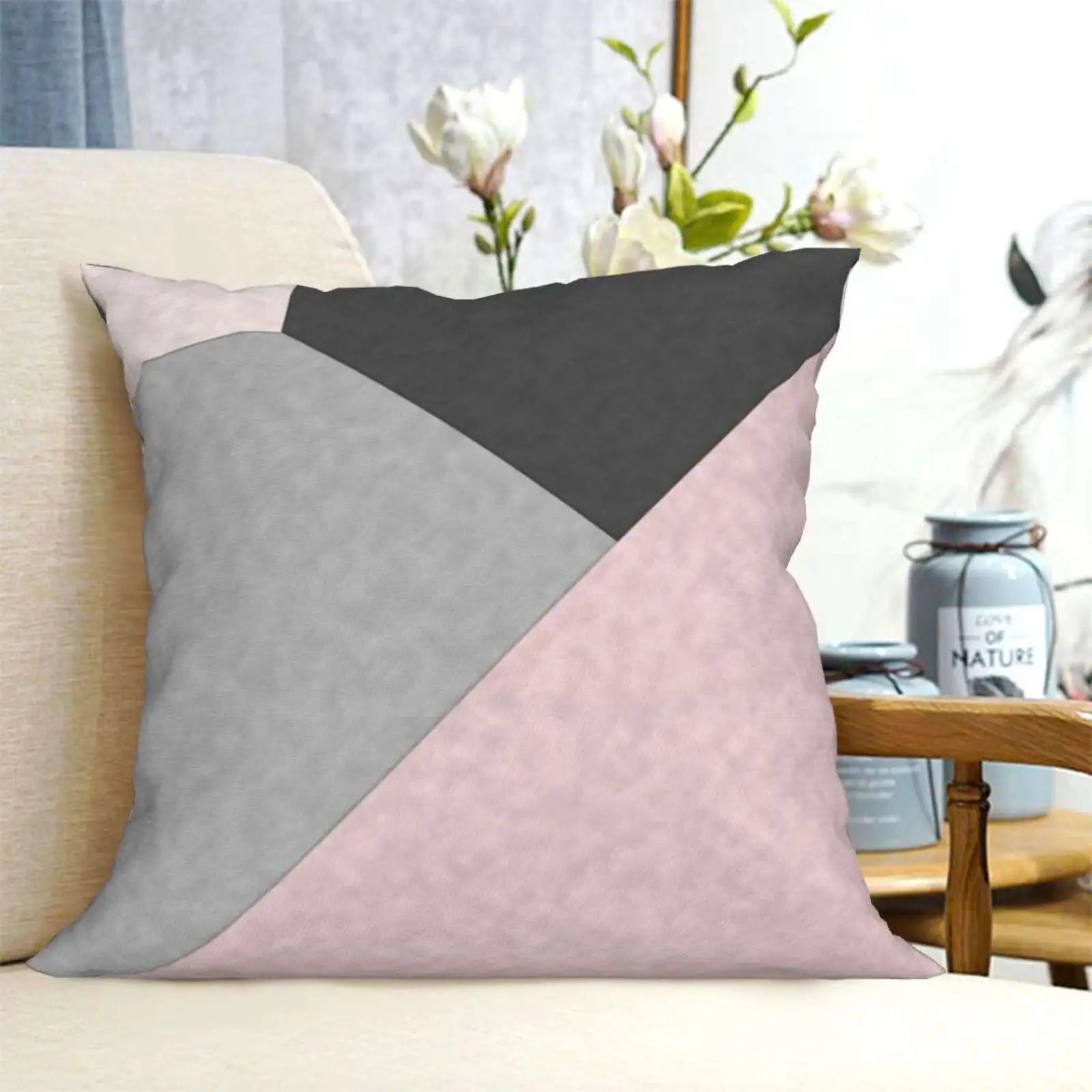 Patchwork Pink & Grey Pillow