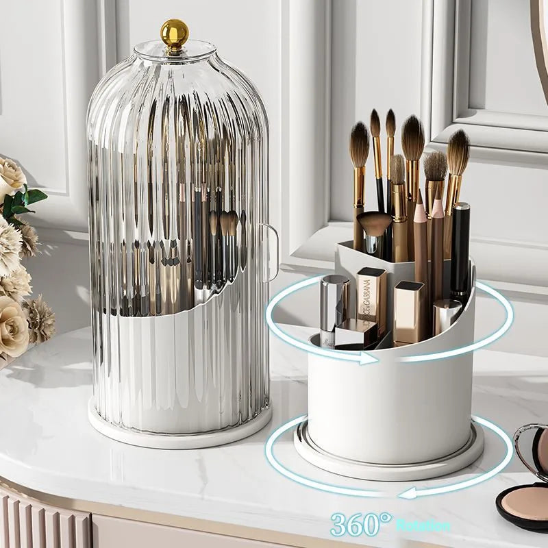 Luxury 360° Rotating Makeup Brush Holder with Lid